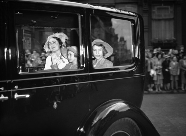 Britain’s Queen Elizabeth with Princesses Elizabeth, right, and Margaret Rose...