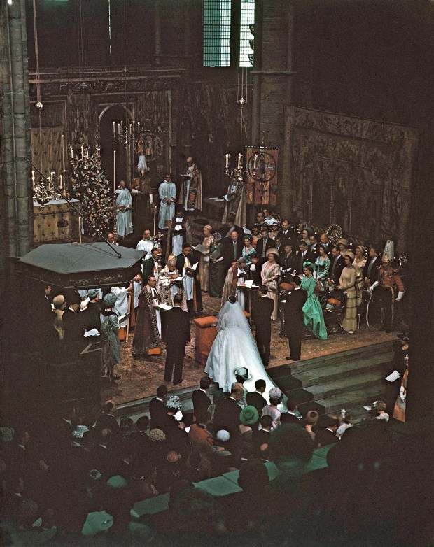 Scene in Westminster Abbey during wedding ceremony of Princess Margaret...