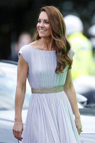 Princess Kate wearing a lavender gown and smiling at the 2021 Earthshot Prize awards in London