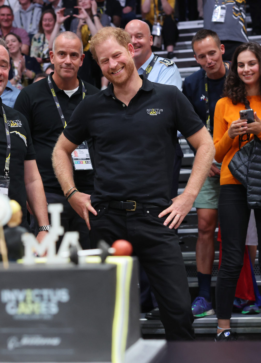 Prince Harry, Duke of Sussex is presented with a Invitus Games themed cake for his 39th birthday during the sitting volleyball finals at the Merkur Spiel-Arena during day six of the Invictus Games Düsseldorf 2023 on September 15, 2023 in Duesseldorf, Germany. Prince Harry celebrates his 39th birthday today