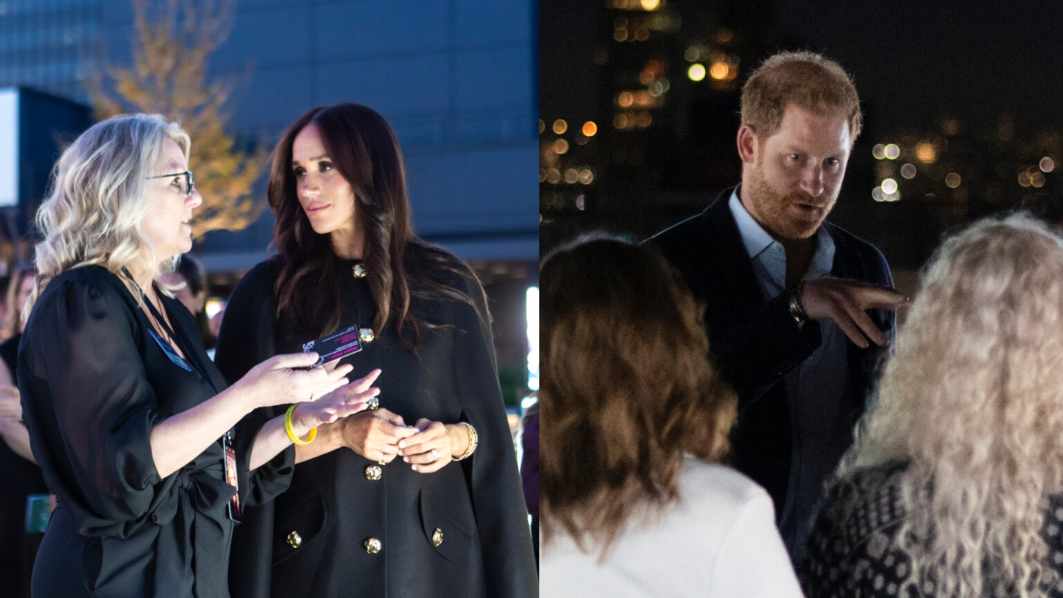 Prince Harry and Meghan Markle speaking to people at memorial