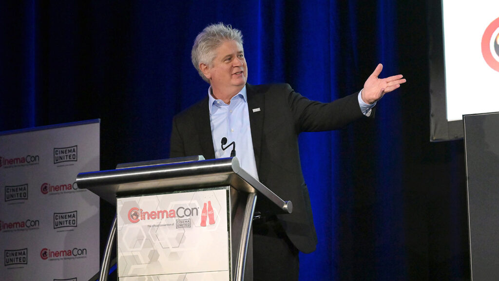 Michael O’Leary, President and CEO, Cinema United speaks onstage at the Globally Speaking: Different Perspectives, One Common Goal panel at Caesars Palace during CinemaCon, the official convention of Cinema United, on March 31, 2025, in Las Vegas, Nevada.