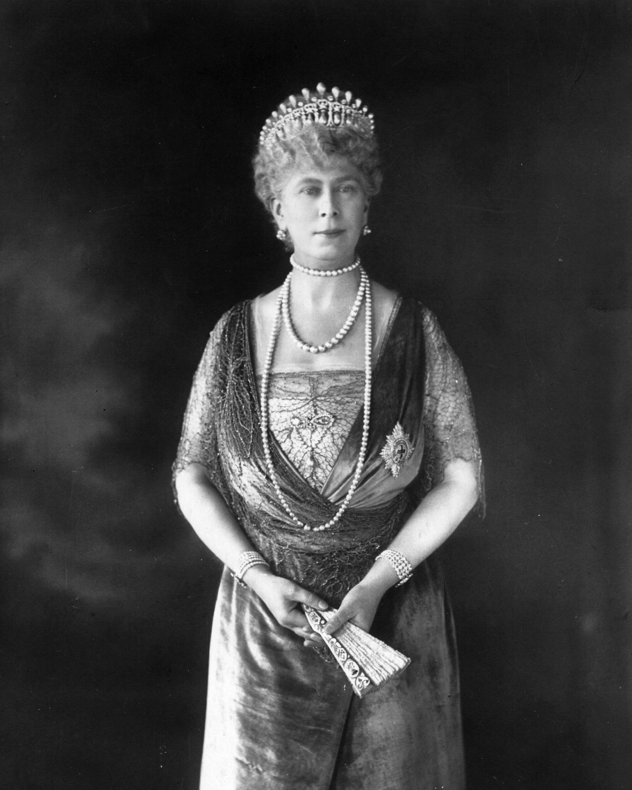 Queen Mary, wife of George V, the King of England wearing the Lover's Knot Tiara