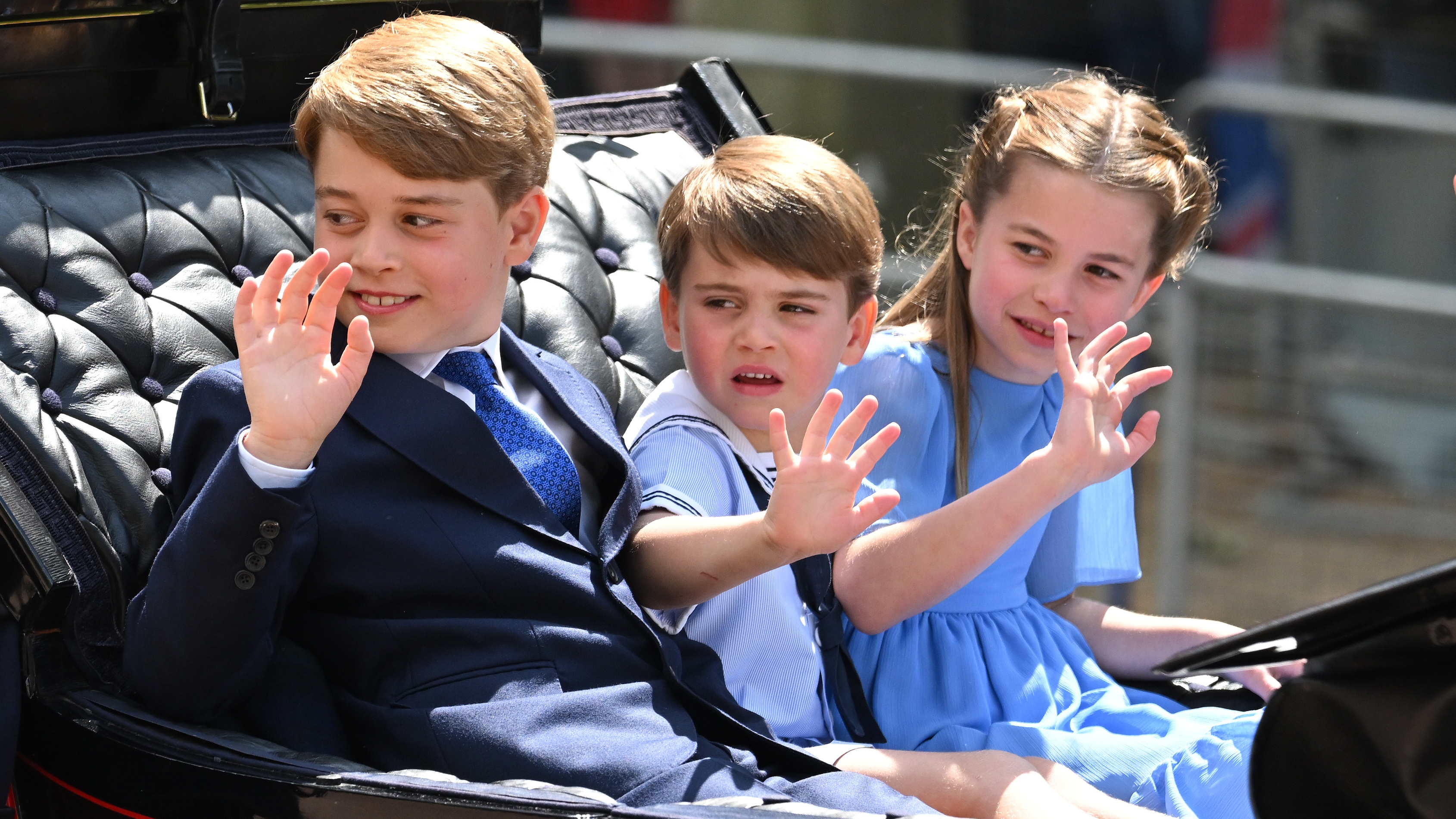 Prince George, Prince Louis and Princess Charlotte in the carriage procession at Trooping the Colour