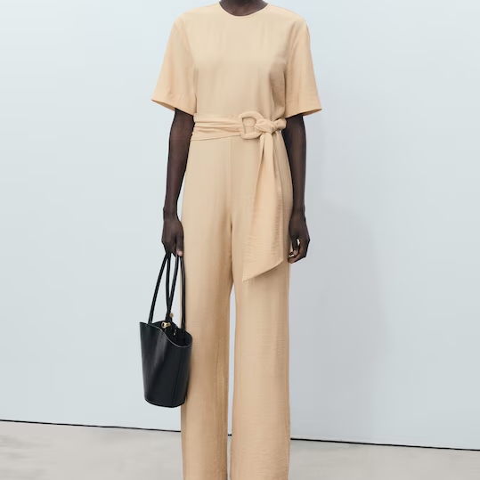 Mango Bow Belted Yellow Jumpsuit