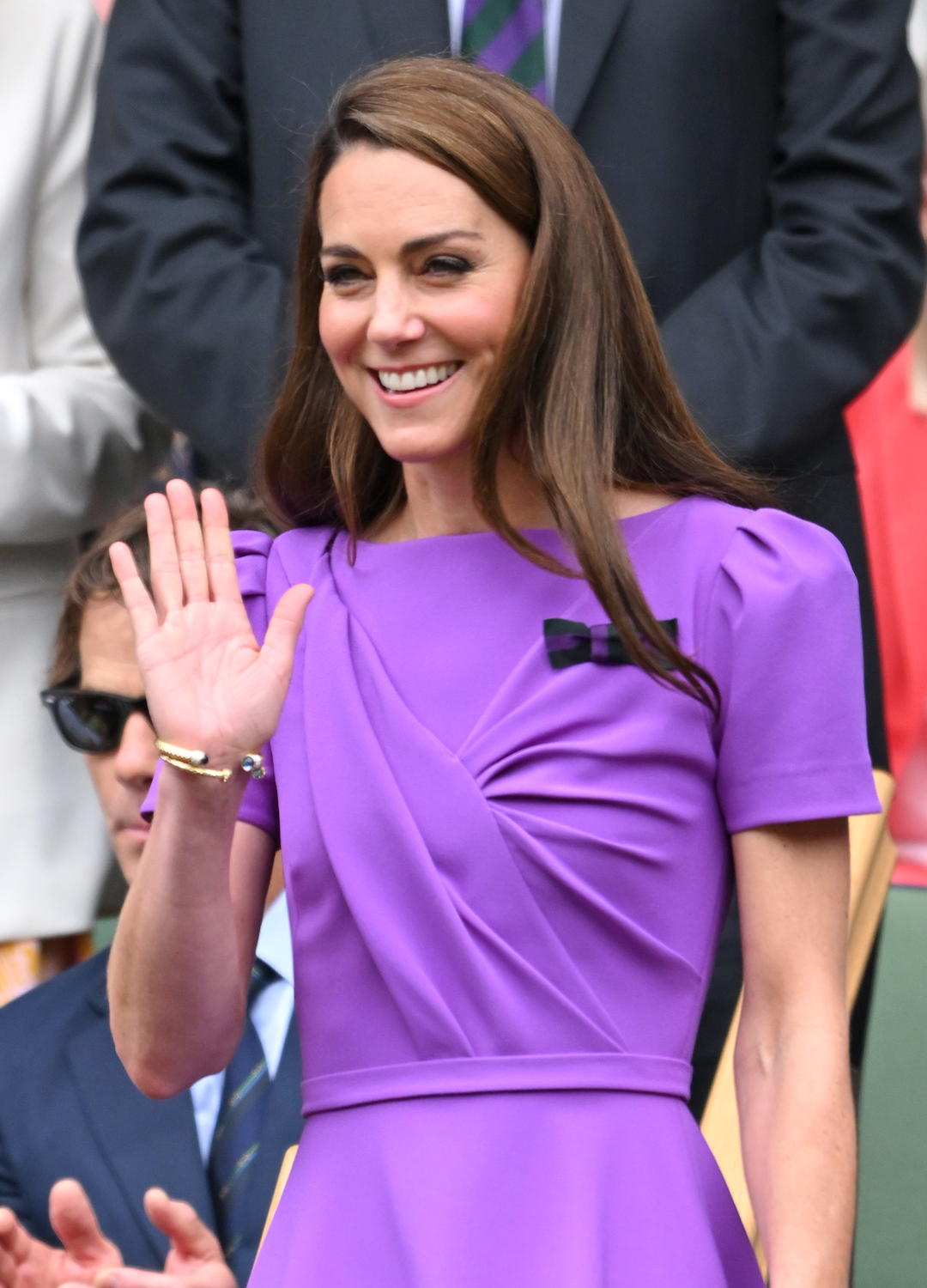Catherine Princess of Wales court-side of Centre Court during the men's final on day fourteen of the Wimbledon Tennis Championships at the All England Lawn Tennis and Croquet Club on July 14, 2024 in London, England