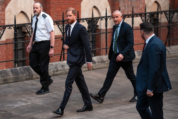 LONDON, ENGLAND - APRIL 09: Prince Harry leaves the Royal Courts of Justice on April 09, 2025 in London, England. Prince Harry arrived in the UK on Tuesday to attend court for his appeal against the reduction of his security detail during family visits. On Tuesday, the Court of Appeal heard his case, challenging a High Court ruling that upheld the decision to evaluate his security arrangements for UK visits on a case-by-case basis.(Photo by Carl Court/Getty Images)