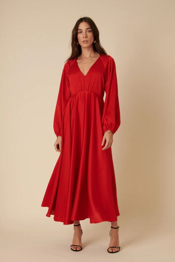 Red Balloon Sleeve Ace Maxi Dress Red Balloon Sleeve Ace Maxi Dress