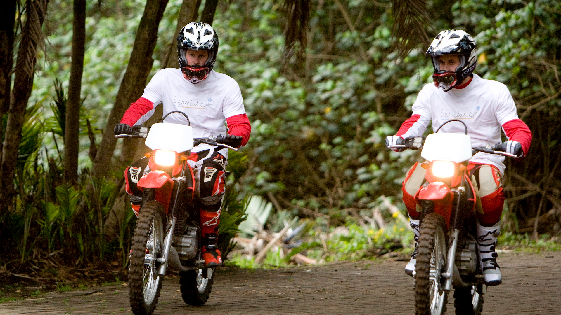 Prince William and Prince Harry take part in a practice session for the Enduro 2008 Motorcycle Rally to benefit UNICEF, the Nelson Mandela Children's Fund and Sentebale, a charity established by Prince Harry to help Lesotho's orphans and vulnerable children, on October 17 2008 in Port Edward, South Africa