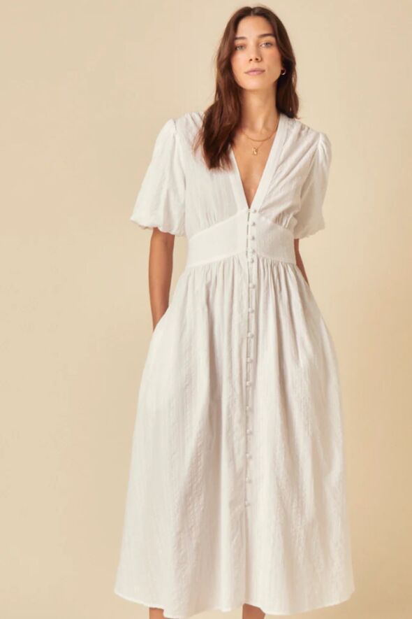 White Short Sleeve Starlight Midi Dress White Short Sleeve Starlight Midi Dress