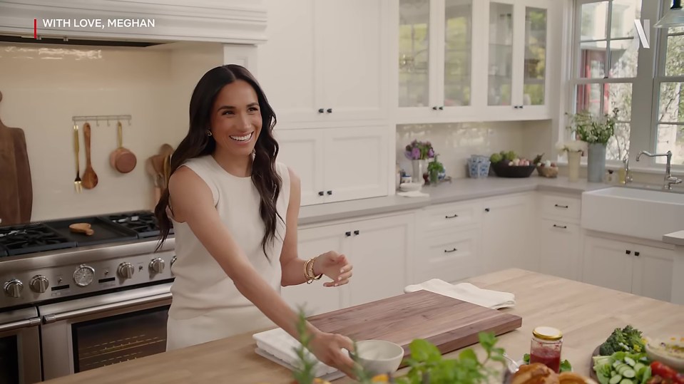 Meghan Markle in her kitchen.