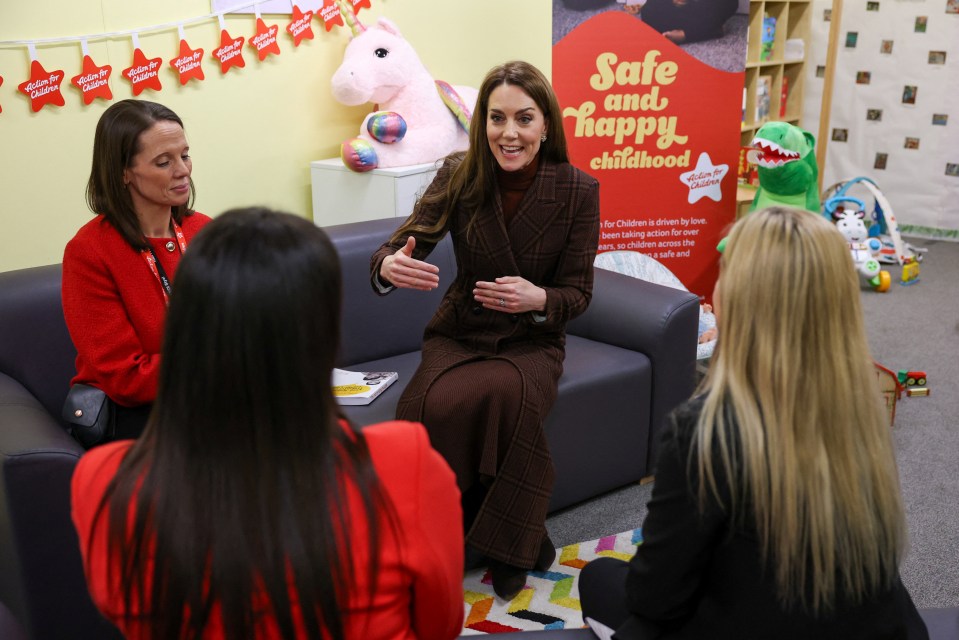 Catherine, Princess of Wales, speaking with mothers at a mother and baby unit in a prison.