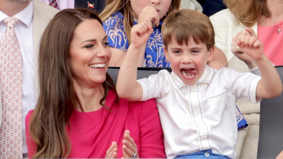 Kate Middleton laughs while Prince Louis makes funny faces
