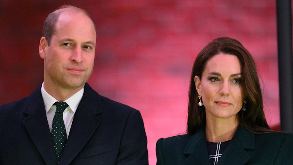Prince William and Kate Middleton looking serious in Boston