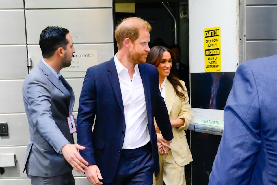 Prince Harry, Duke of Sussex and Meghan, Duchess of Sussex are seen leaving the Time100 Summit on April 23, 2025 in New York City. GC Images