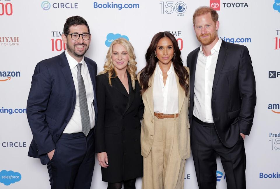 Sam Jacobs (from left), Meghan, Duchess of Sussex, Jessica Sibley and Prince Harry, Duke of Sussex attend the 2025 Time100 Summit at Jazz at Lincoln Center on April 23, 2025 in New York City. Getty Images for TIME