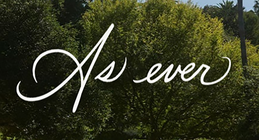 "As Ever" website logo over a background of lush greenery.