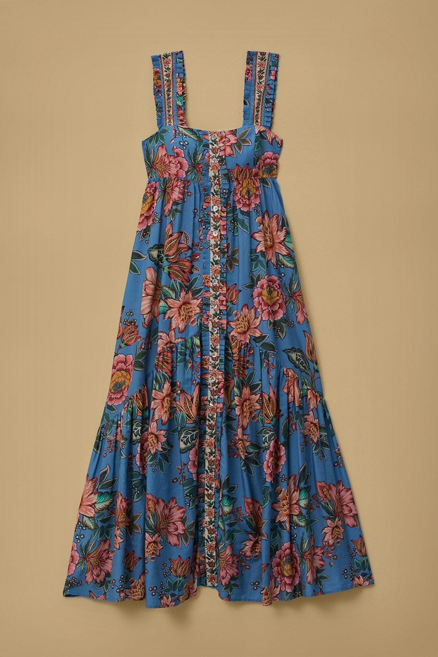 Farm Rio Wonderful Bouquet Blue Sleeveless Maxi Dress