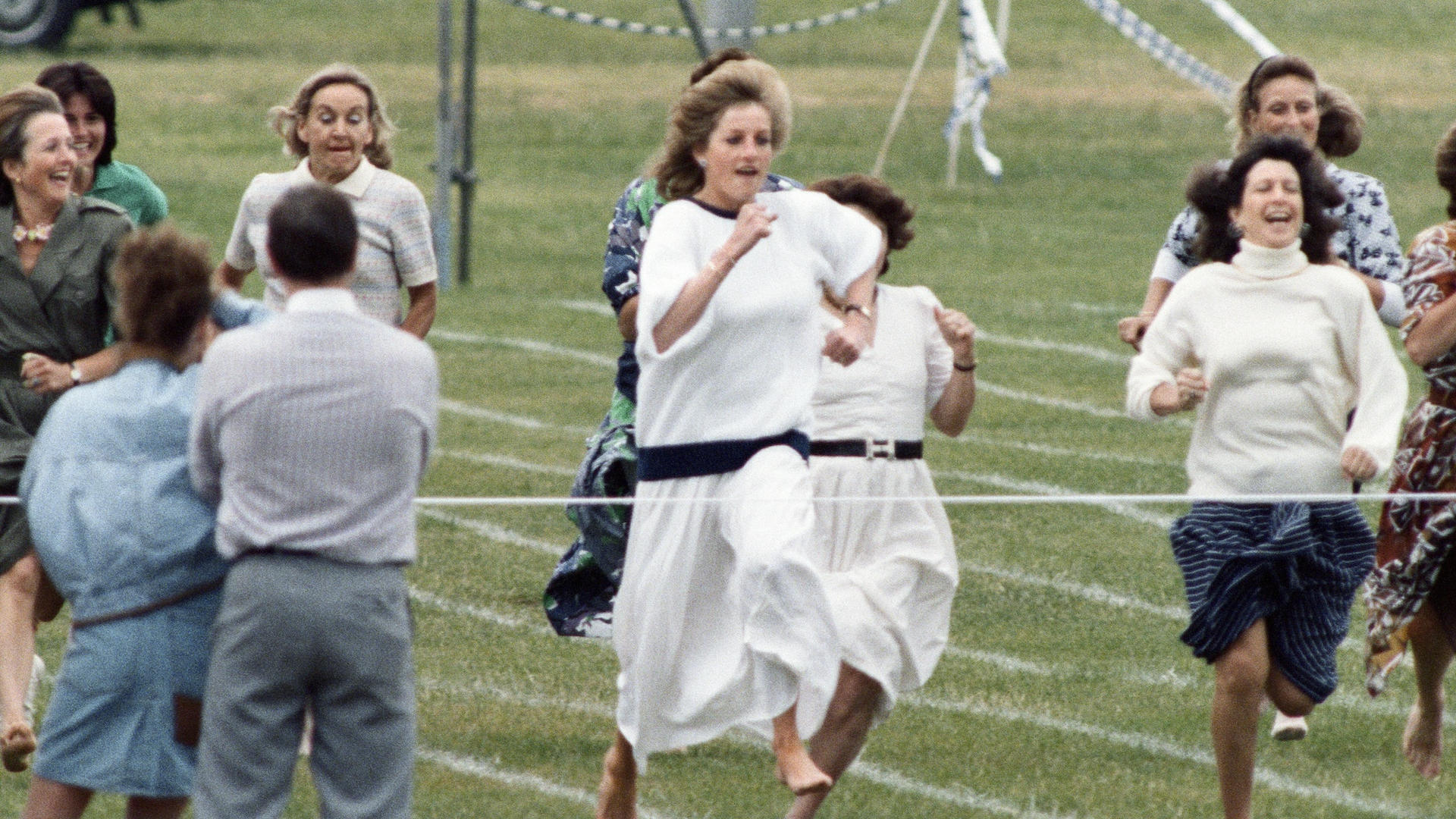 Wetherby Pre-Preparatory School, Annual Sports Day, held at Richmond Rugby Club, Tuesday 27th June 1989. Princess Diana competes in the mothers race, as part of Prince William's annual school sports day events