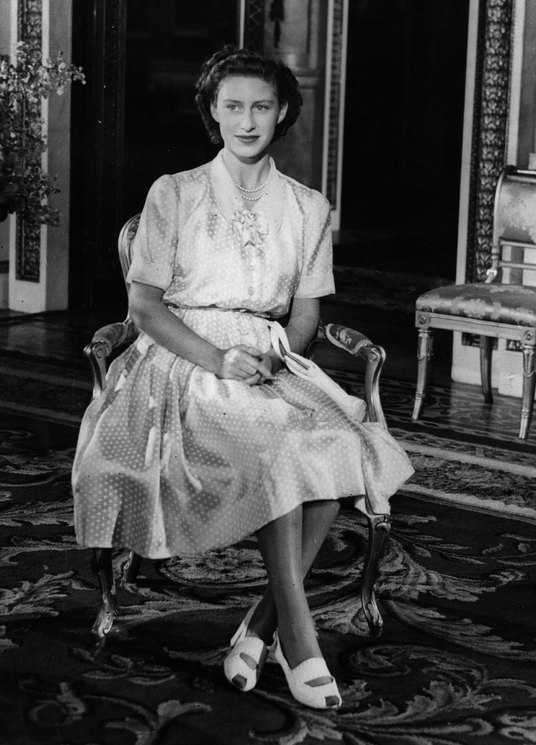 Princess Margaret Rose (1930 - 2002) younger daughter of King George VI and Queen Elizabeth, at Buckingham Palace, London, on her 17th birthday in 1947.