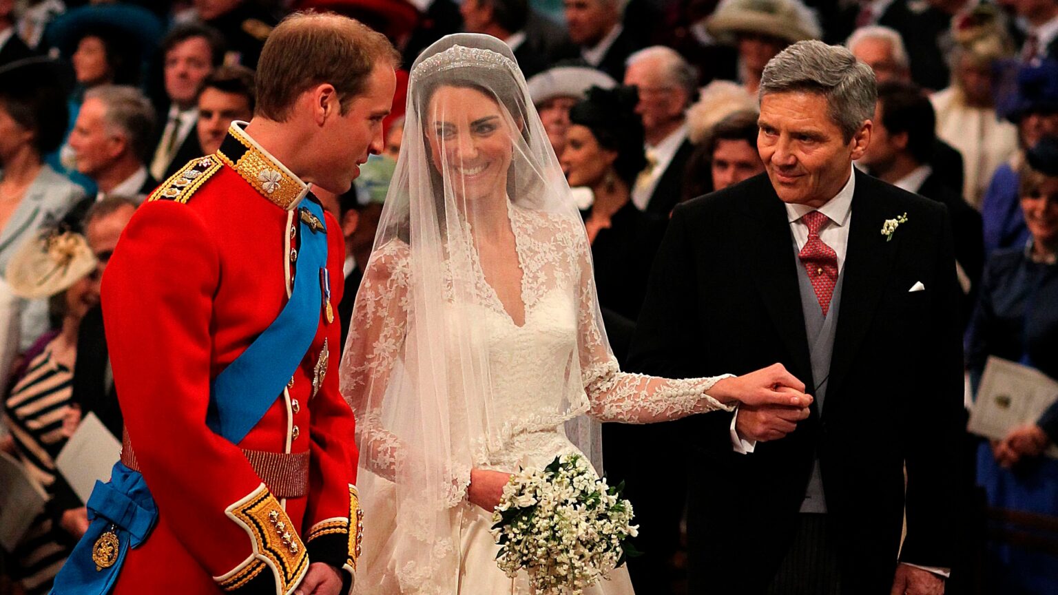 Prince William’s wedding day comment to Michael Middleton Prince William, Catherine, Princess of Wales and Michael Middleton stand in Westminster Abbey on April 29, 2011
