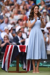 LONDON, ENGLAND - JULY 14:  Catherine Duchess of Cambridge reacts during the trophy ceremony after the Men's Singles final against Roger Federer of Switzerland during Day thirteen of The Championships - Wimbledon 2019 at All England Lawn Tennis and Croquet Club on July 14, 2019 in London, England. (Photo by Laurence Griffiths/Getty Images)