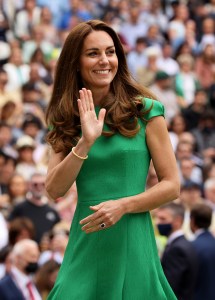 LONDON, ENGLAND - JULY 10: HRH Catherine, The Duchess of Cambridge at the Ladies' Singles Final match prize ceremony of Ashleigh Barty of Australia and Karolina Pliskova of The Czech Republic on Day Twelve of The Championships - Wimbledon 2021 at All England Lawn Tennis and Croquet Club on July 10, 2021 in London, England. (Photo by Clive Brunskill/Getty Images)