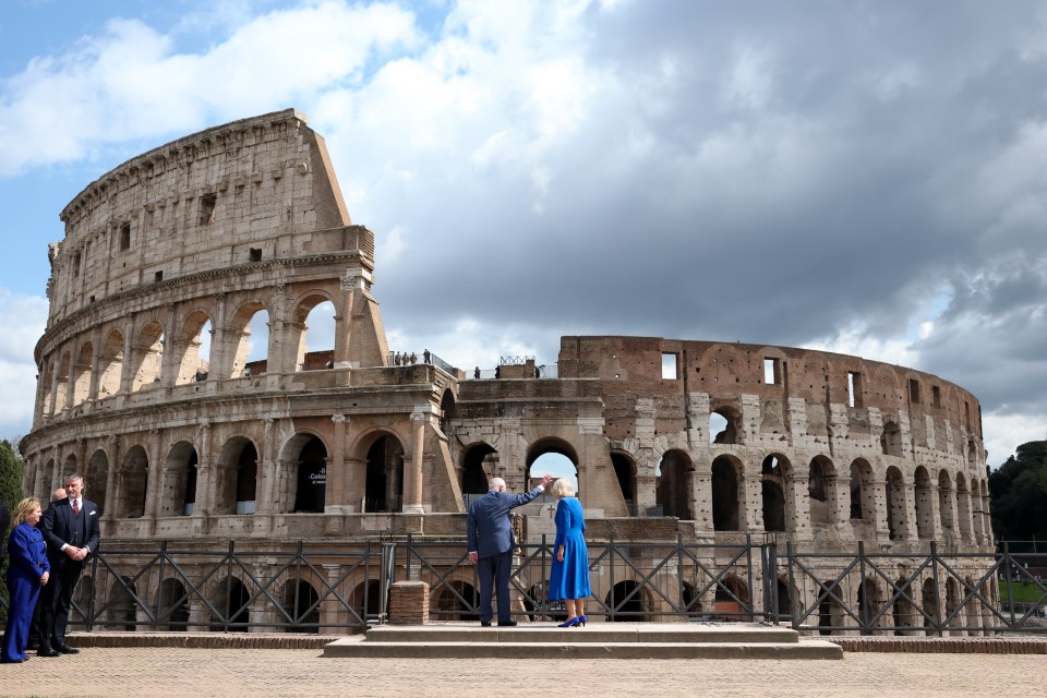 King Charles III and Queen Camilla at the Colosseum.