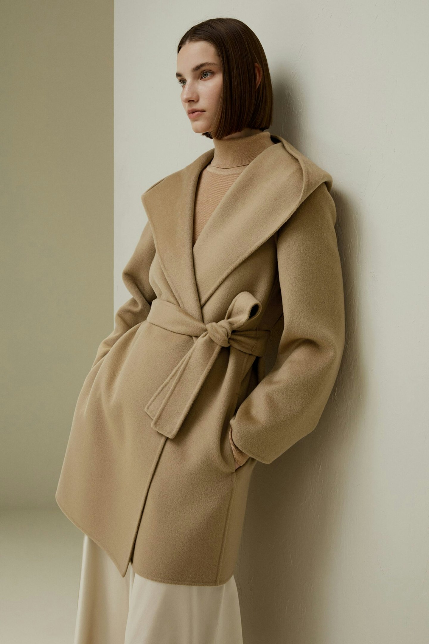 Lilysilk Cashmere Wool-Blend Belted Short Hooded Coat