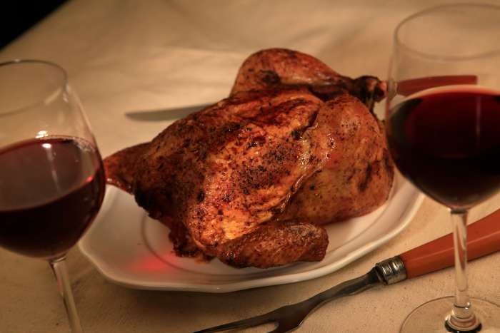 LOS ANGELES MARCH 11 2015: Roast Chicken with Beaujolais was photographed at the Los Angeles Times via Getty Images Photo studio in Los Angeles on March 11, 2015.  (Photo by Glenn Koenig/Los Angeles Times via Getty Images)