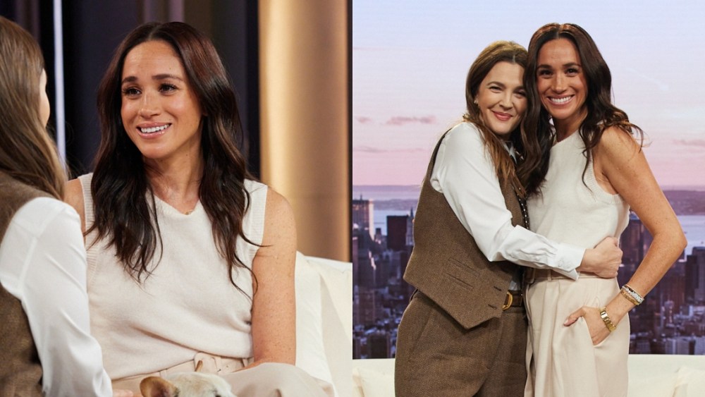Meghan Markle poses with Drew Barrymore during her appearance on "The Drew Barrymore Show."