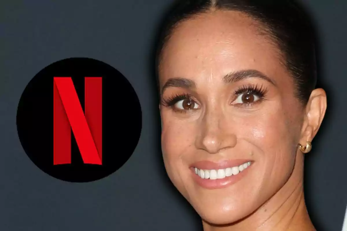 Photo montage of Meghan Markle smiling next to the Netflix logo.
