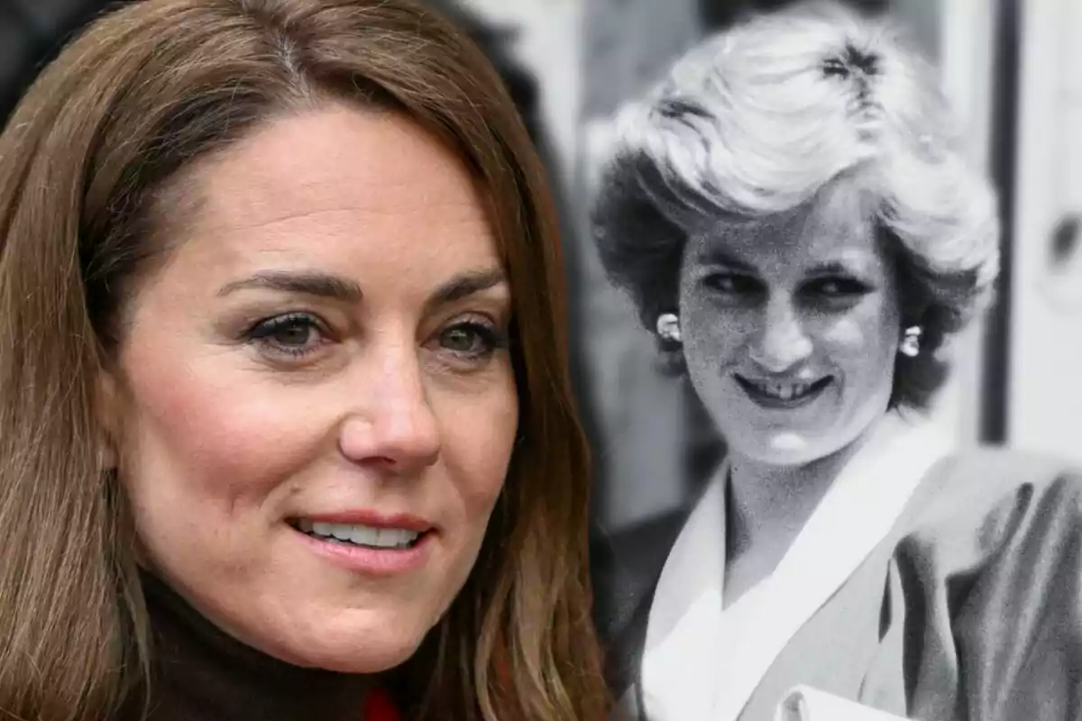 Kate Middleton and Lady Di in a composite image, one in color and the other in black and white. Kate Middleton and Lady Di in a composite image, one in color and the other in black and white.