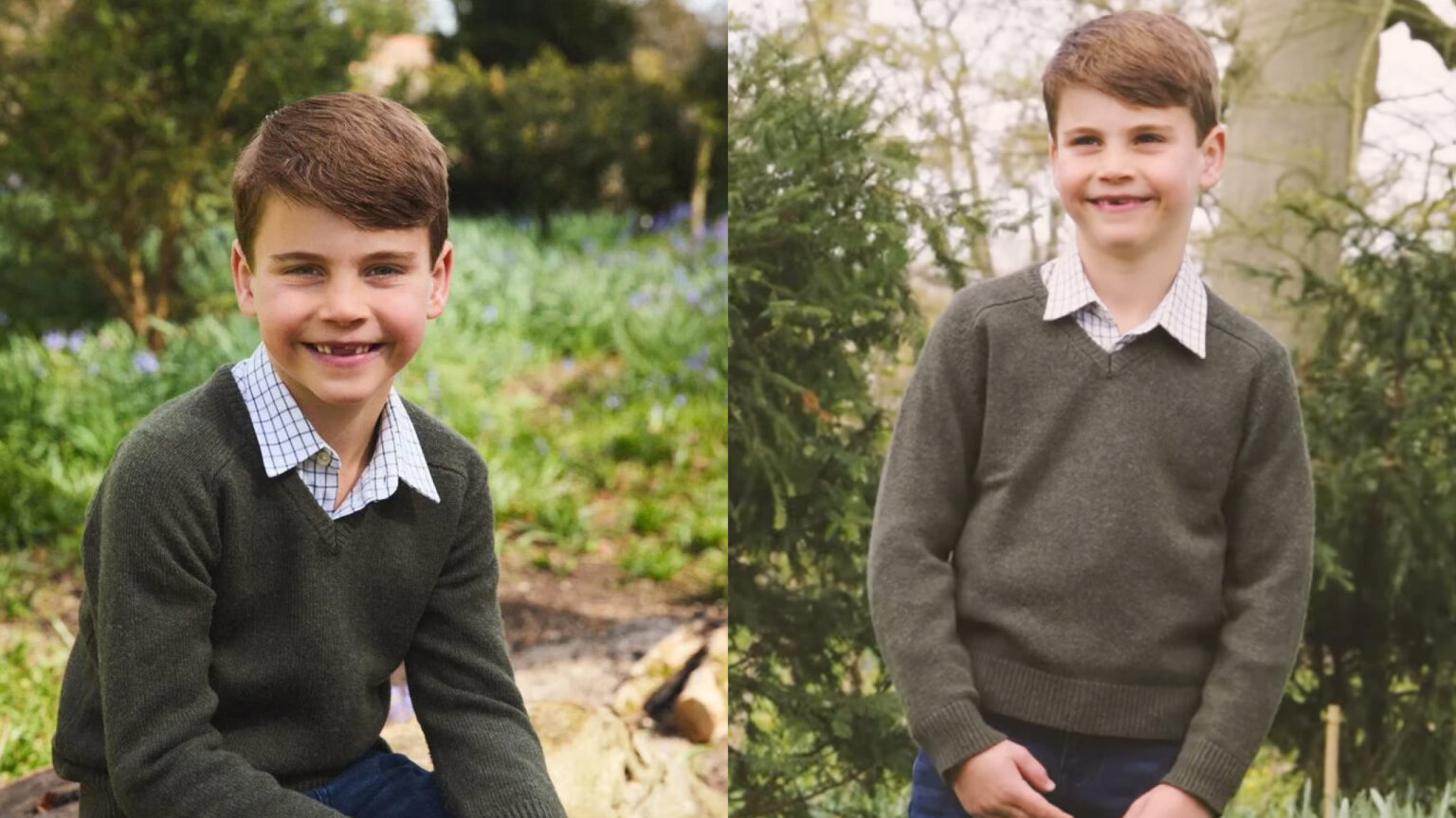 Kate Middleton Broke Tradition With Prince Louis’s Adorable 7th Birthday Photo and Video After Photoshop Drama Prince Louis wearing a green sweater sitting on a log for his 7th birthday portait
