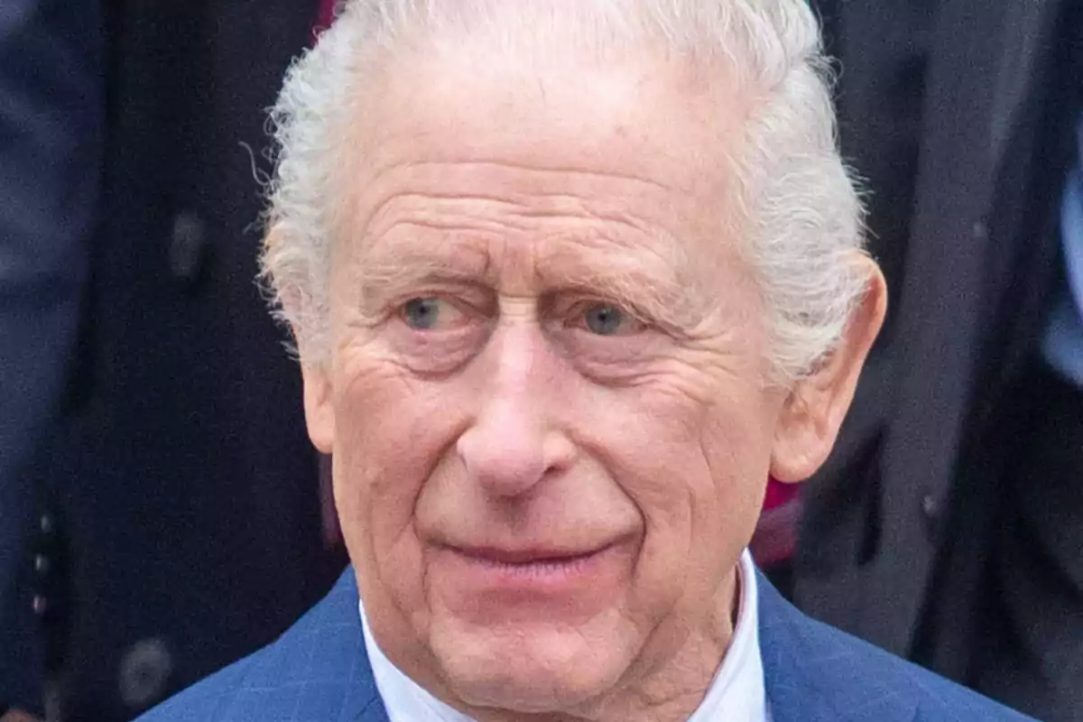 Close-up of Charles III in a blue suit