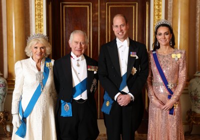 King Charles III, Queen Camilla, Prince William and Kate Middleton's portrait.