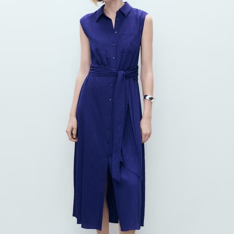 Mango Royal Blue Bow Shirt Dress