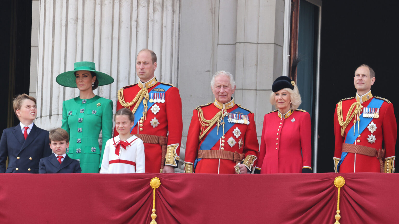This Unexpected Royal Will Attend Pope Leo’s Inauguration Royals including The King and Queen standing on the balcony in uniforms during Trooping the Colour 2023