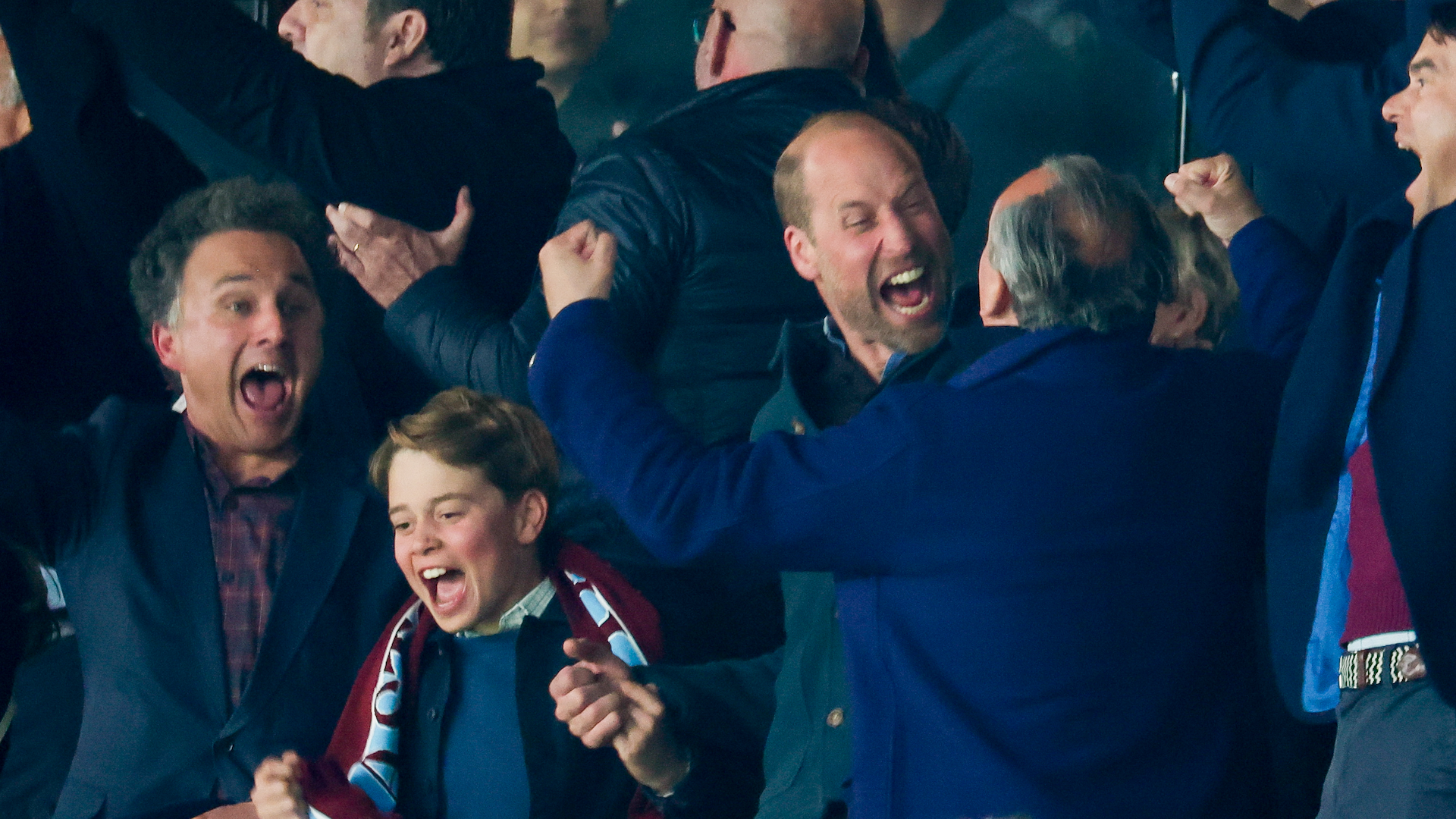 Thomas van Straubenzee, Prince George of Wales and Prince William, Prince of Wales are seen during the UEFA Champions League 2024/25 Quarter Final First Leg match between Paris Saint-Germain and Aston Villa FC at Parc des Princes on April 09, 2025 in Paris, France