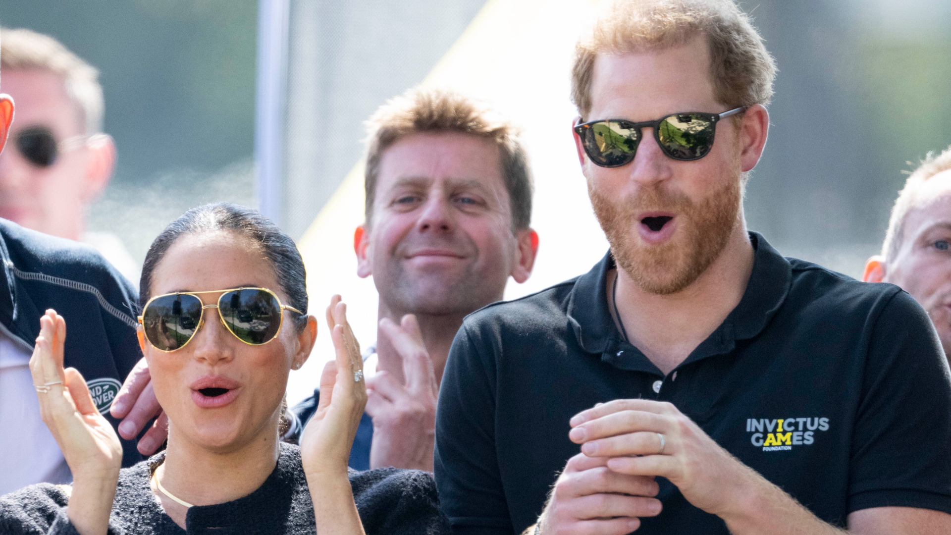 Prince Harry, Duke of Sussex and Meghan, Duchess of Sussex at The Land Rover Driving Challenge during the Invictus Games at Zuiderpark on April 16, 2022 in The Hague, Netherlands
