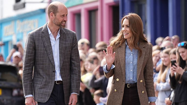 The Prince and Princess of Wales, known as the Duke and Duchess of Rothesay when in Scotland, during their visit to Aros Hall, in the town of Tobermory on the Isle of Mull.
Pic: PA
