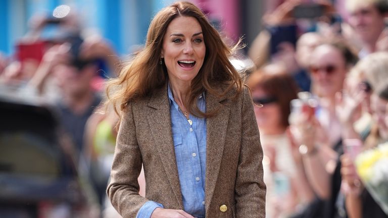 The Princess of Wales, known as the Duchess of Rothesay when in Scotland, during her visit to Aros Hall, in the town of Tobermory on the Isle of Mull.
Pic: PA