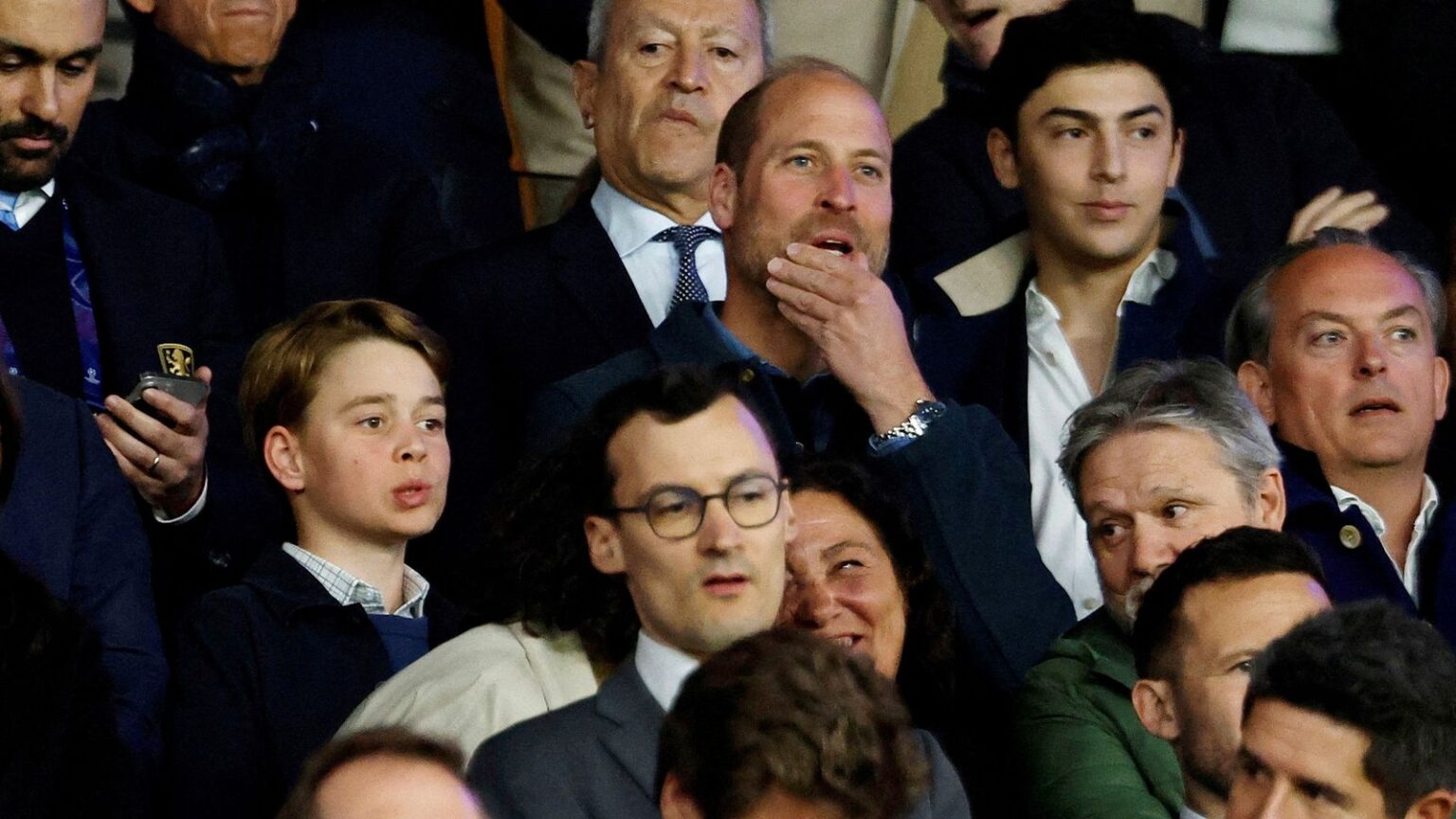 Prince William and his son Prince George are seen in the stands before Villa's match. Pic: Reuters