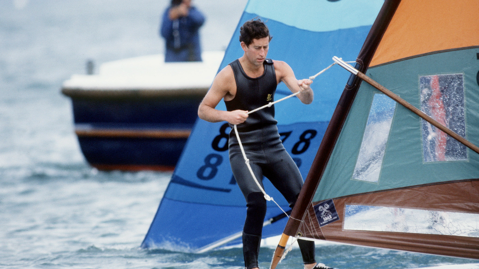 Prince Charles Windsurfing In Cowes, Isle Of Wight in 1980