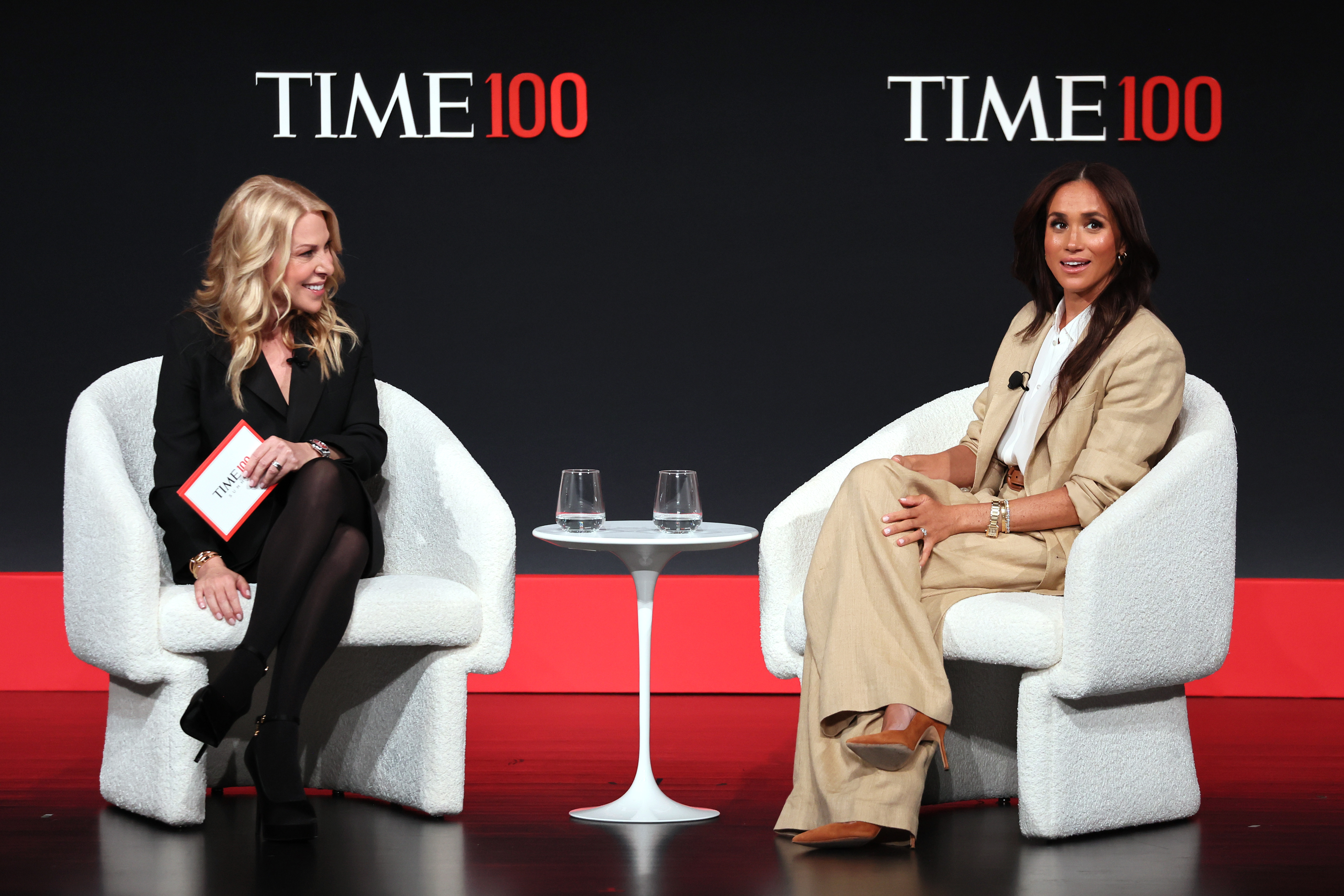 Jessica Sibley and Meghan, Duchess of Sussex onstage at the TIME100 Summit.