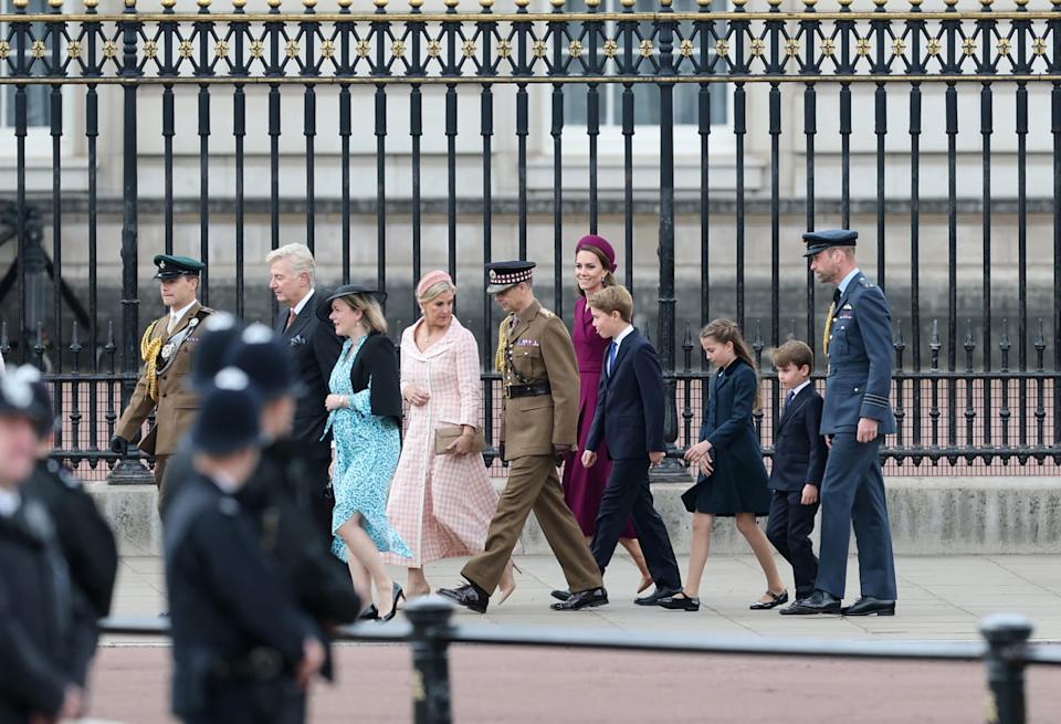 Clive Alderton, Sophie, Duchess of Edinburgh, Prince Edward, Duke of Edinburgh, Catherine, Princess of Wales, Prince George of Wales, Princess Charlotte of Wales, Prince Louis of Wales and Prince William, Prince of Wales (Chris Jackson/Getty Images)