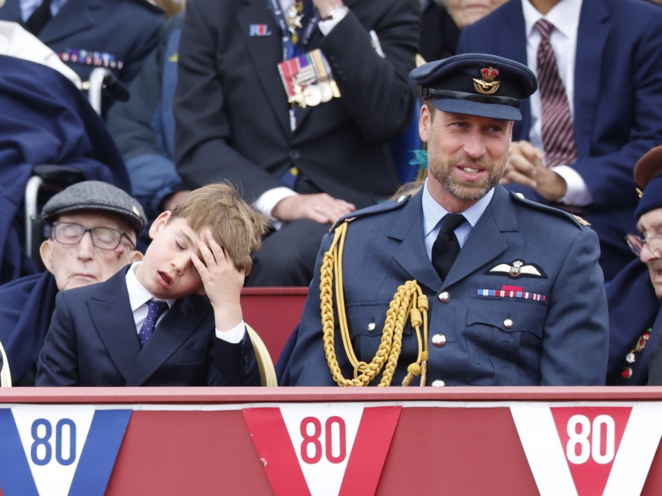 Prince William in uniform and a young boy at a VE Day anniversary event.