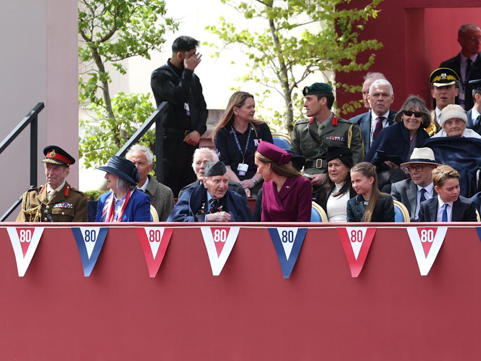 Prince Edward, Duke of Kent, Bernard Morgan, Ambassador for the Royal British Legion, Catherine, Princess of Wales, Lisa Nandy, Princess Charlotte of Wales and Prince George of Wales (Chris Jackson/Getty Images)