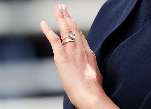 Getty A close up of Meghan Markle's ring taken during Trooping The Colour, the Queen's annual birthday parade, on June 8, 2019.