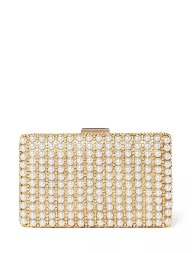 Forever New Kelsey raffia and pearl clutch bag